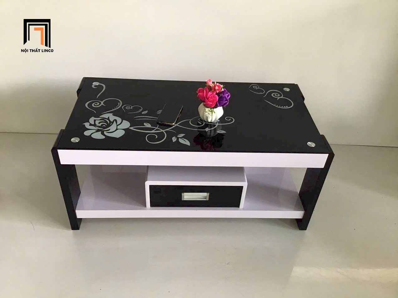 Bàn trà gia đình mặt kính đen chữ nhật BTPK53 Serreta 1m x 50