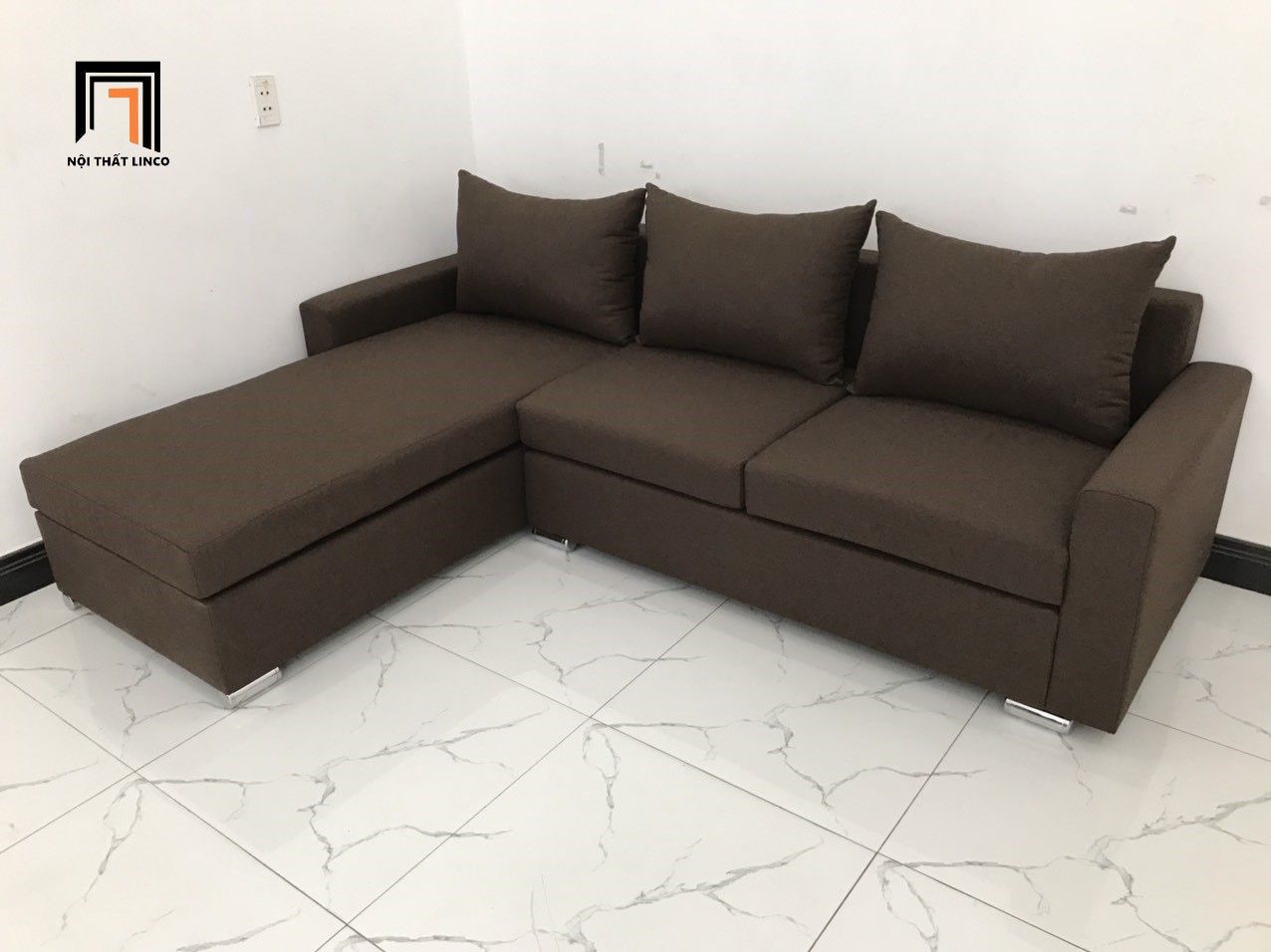 Bộ ghế sofa góc L 2m2 x 1m6 cho phòng khách nâu đậm