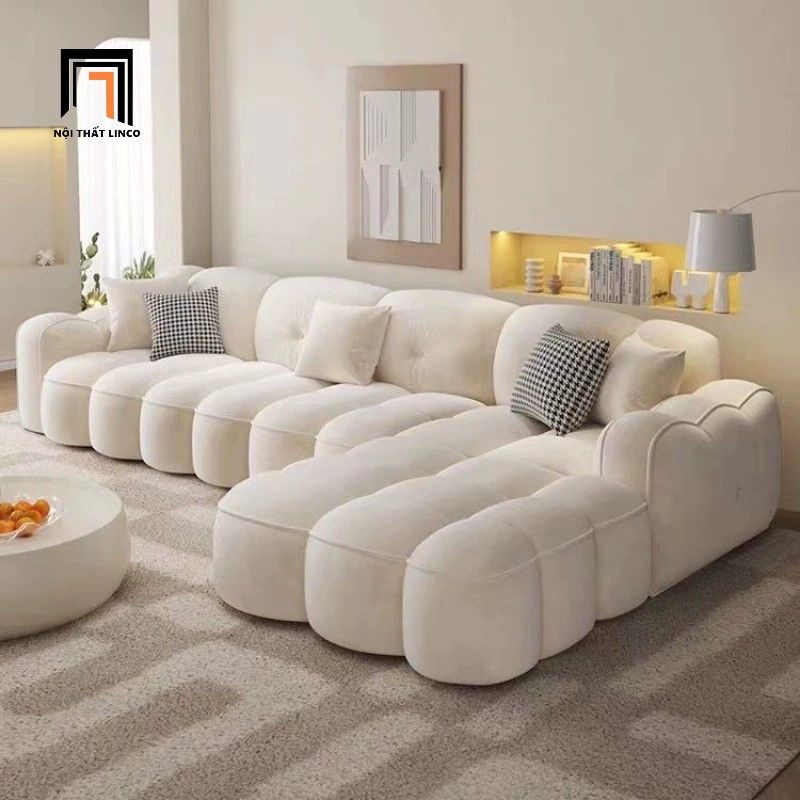 Ghế sofa góc chữ L GT270 Bubble 3m05 x 1m7 vải nhung mềm