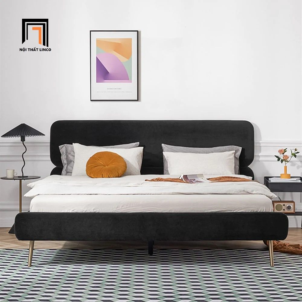 Giường ngủ vải nỉ màu đen GN46 Daryl kiểu dáng basic giá rẻ