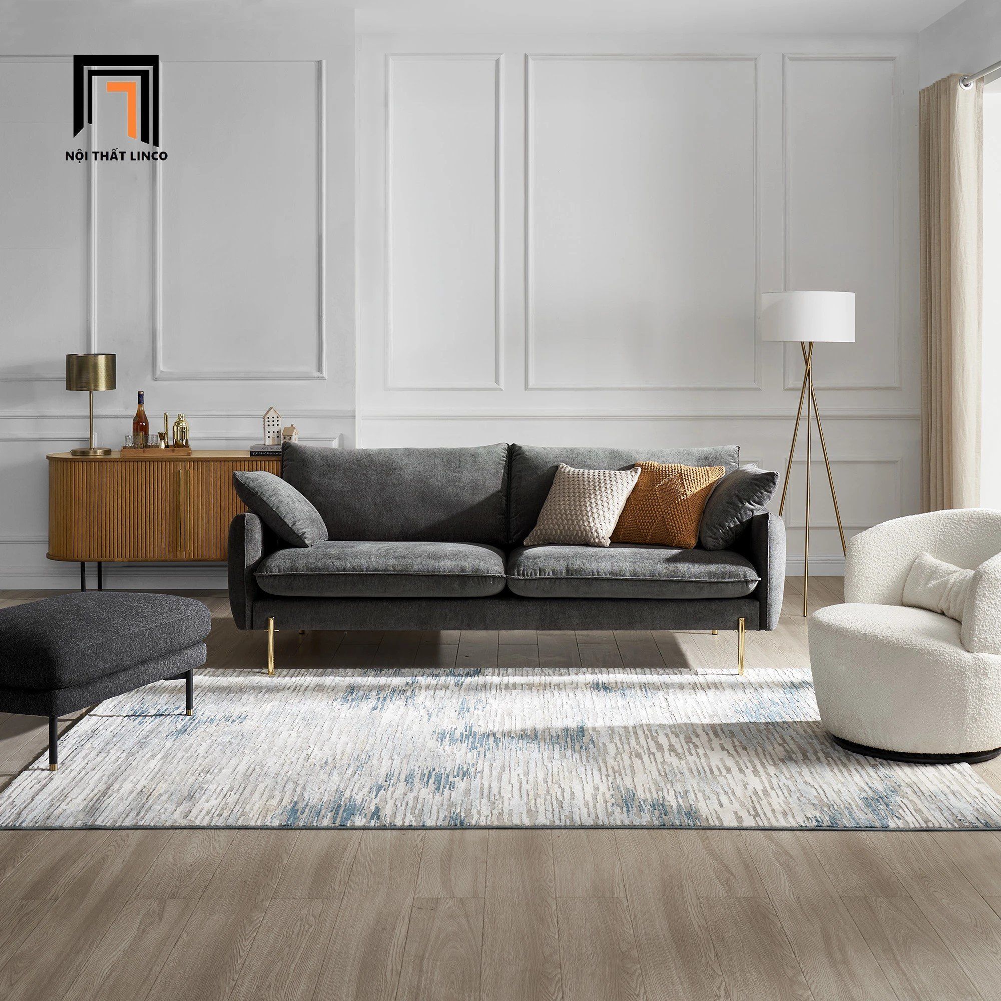 Ghế sofa băng vải nỉ màu than đen BT326 Verona dài 1m9 giá rẻ