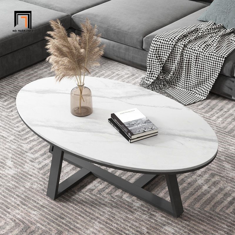 Bàn sofa xinh xắn cho sảnh chờ BSF10 Mebas mặt đá oval 80cm