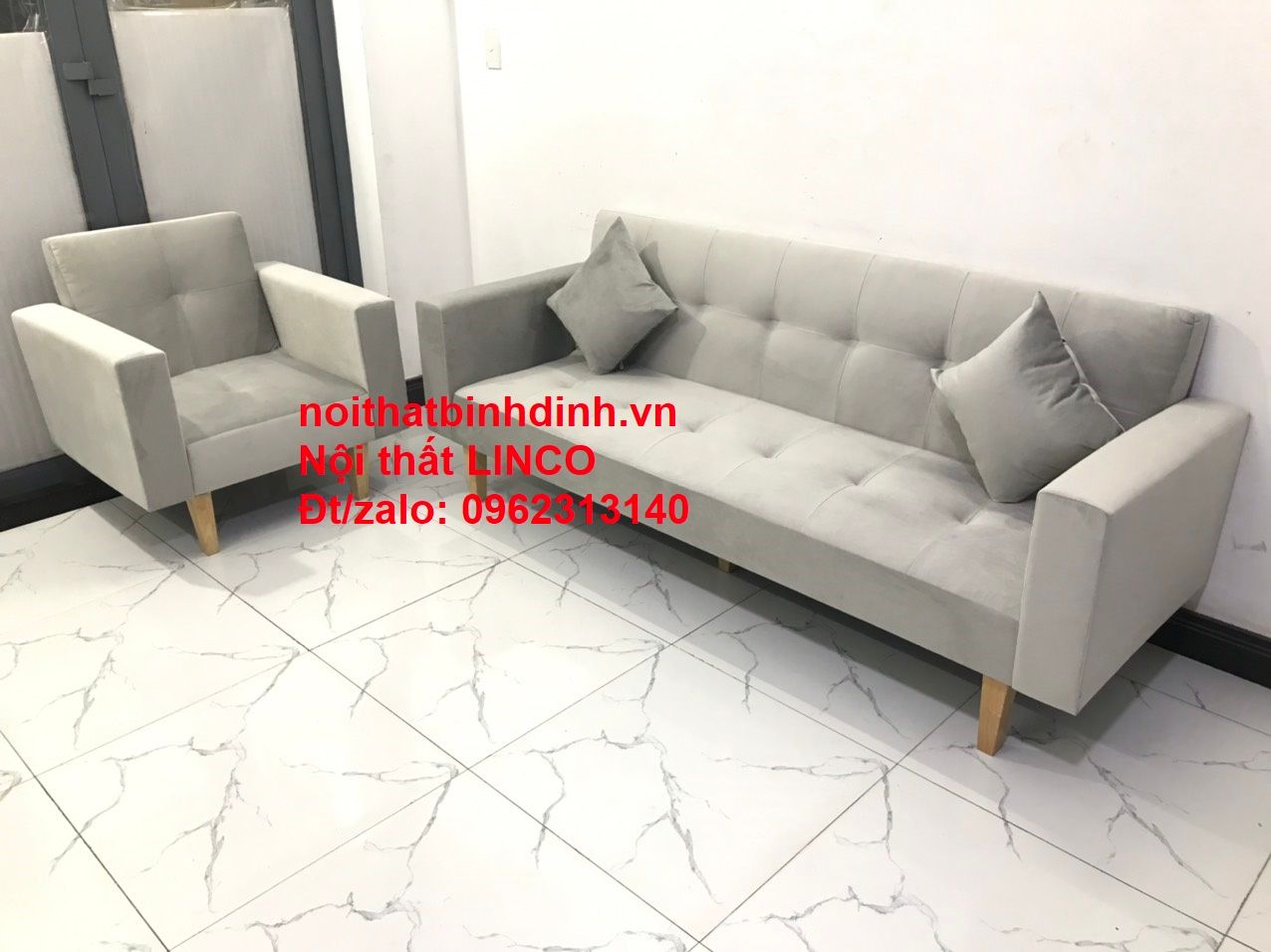 Set ghế sofa phòng khách đẹp NS02 hiện đại xám vải nhung