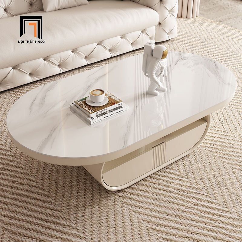 Bàn sofa phòng khách oval mặt đá 1m1 BSF91 Juntura kiểu cong