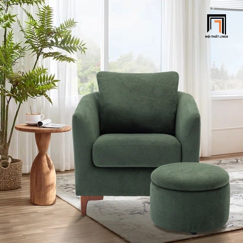 Ghế sofa đơn phòng ngủ ngồi đọc sách DT93 Amold nỉ xanh lá