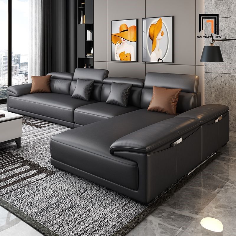 Bộ ghế sofa băng cao cấp BT289 Souris 2m5 da công nghiệp đen