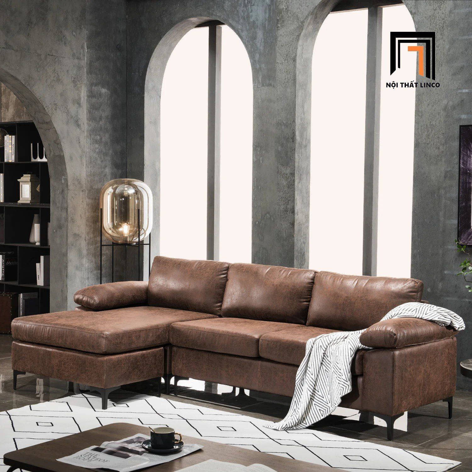 Bộ ghế sofa góc GT24 Mckenny 2m4 x 1m6 da giả cao cấp