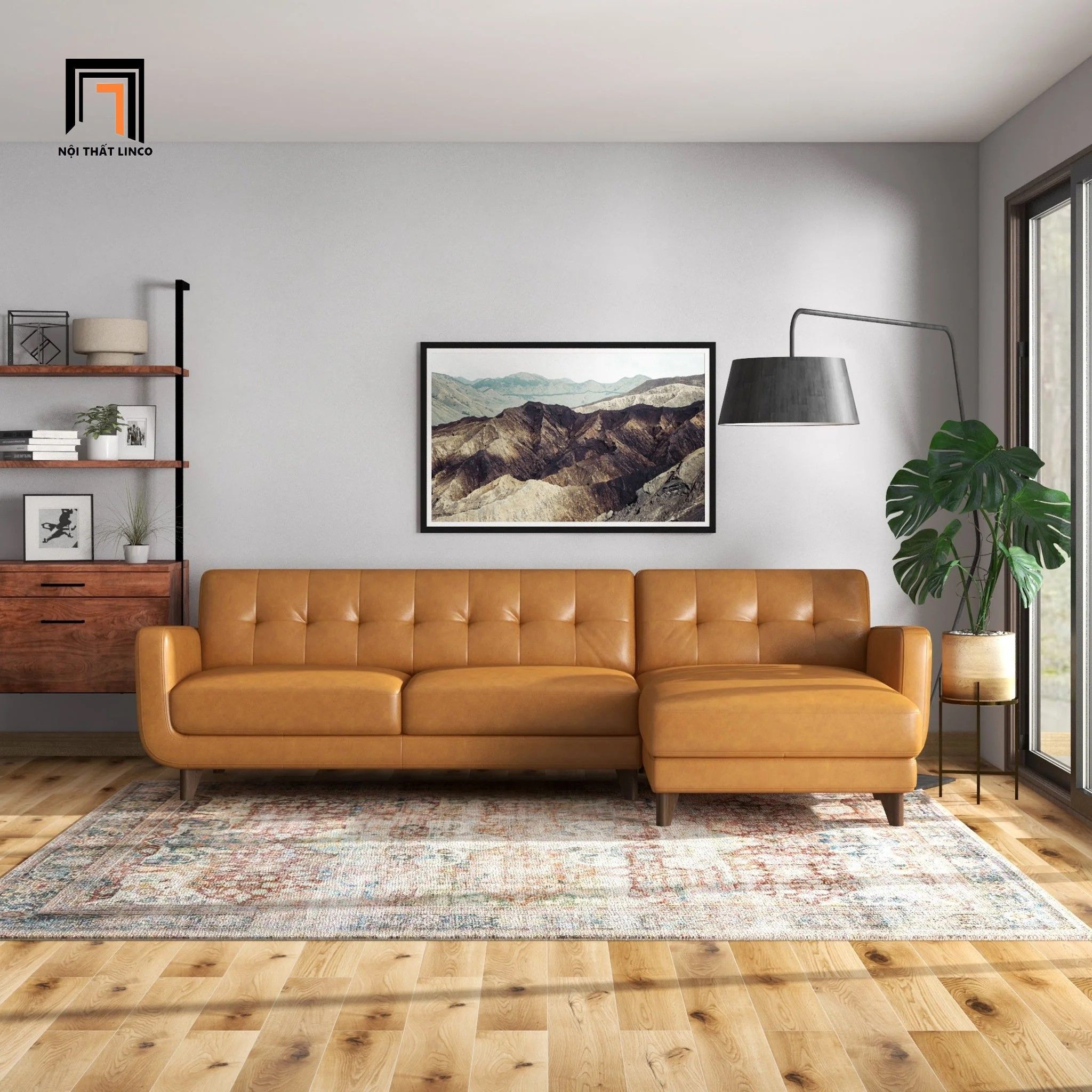 Bộ ghế sofa góc chữ L GT49 Tito 2m4 x 1m6 màu nâu da bò