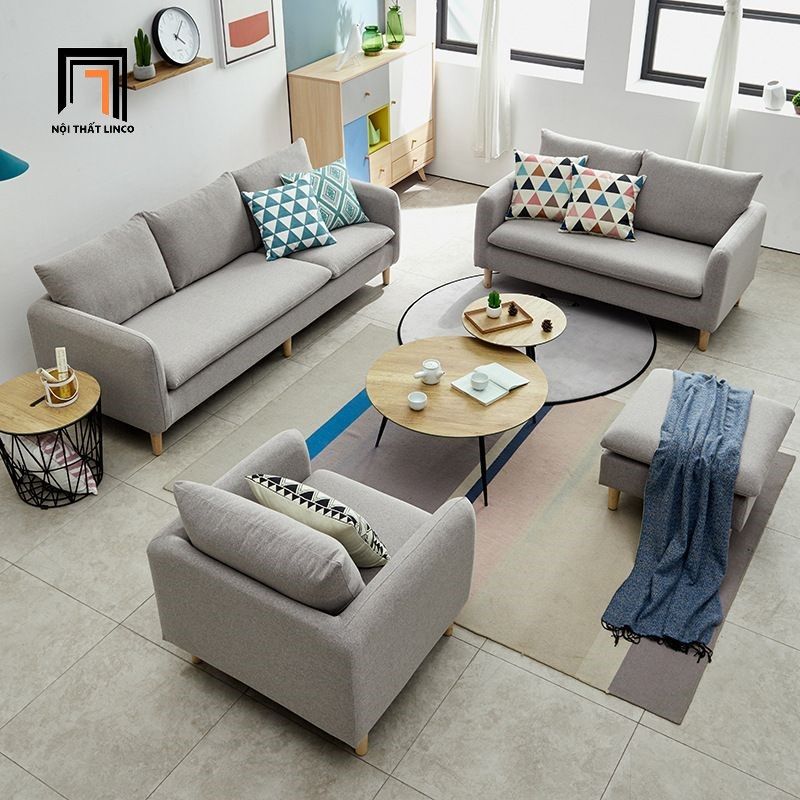 Combo ghế sofa văn phòng KT59 Lynan vải bố màu xám ghi