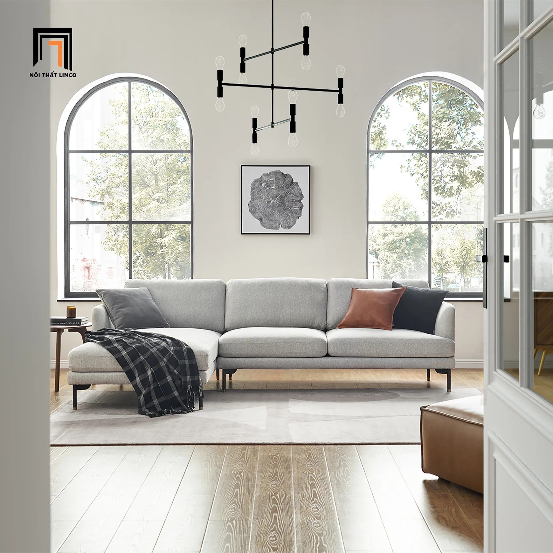 Bộ ghế sofa góc L 2m4 x 1m6 GT130 Pebble chung cư hiện đại