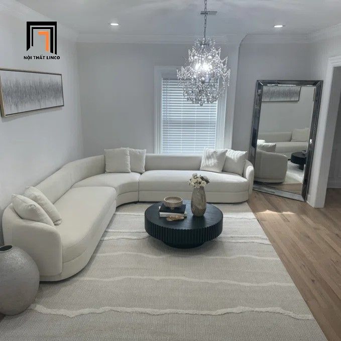 Ghế sofa góc cong vải nhung GT253 Ahitana 2m4 x 2m4 màu cam