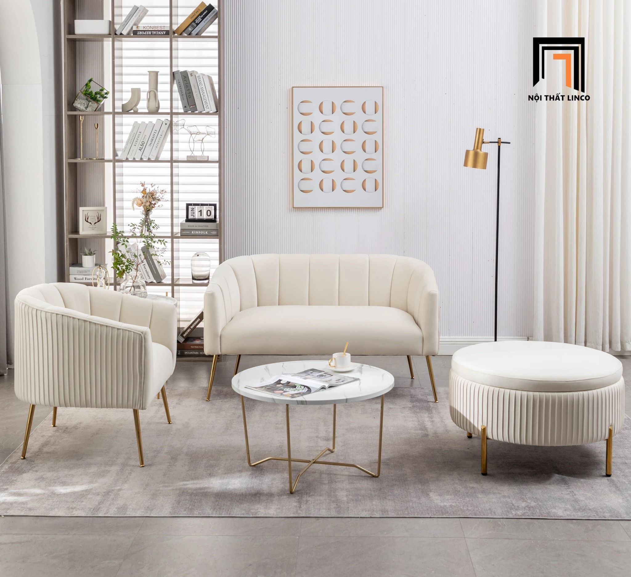 Bộ ghế sofa cong đẹp KT161 Marilana đặt sảnh chờ shop tiệm