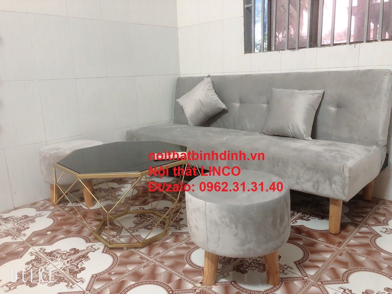 Ghế sofa giường thông minh xám vải nhung giá rẻ màu xanh ngọc