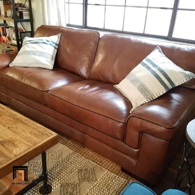 Bộ ghế sofa gia đình Âu Mỹ KT64 Keara da công nghiệp nâu