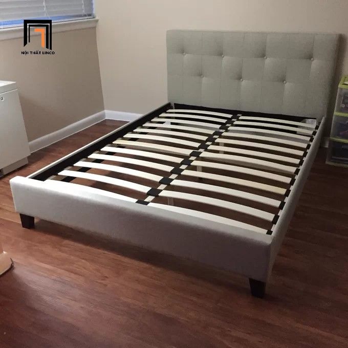 Giường ngủ xinh xắn 1m6 x 2m GN4 Mork vải nhung trắng kem