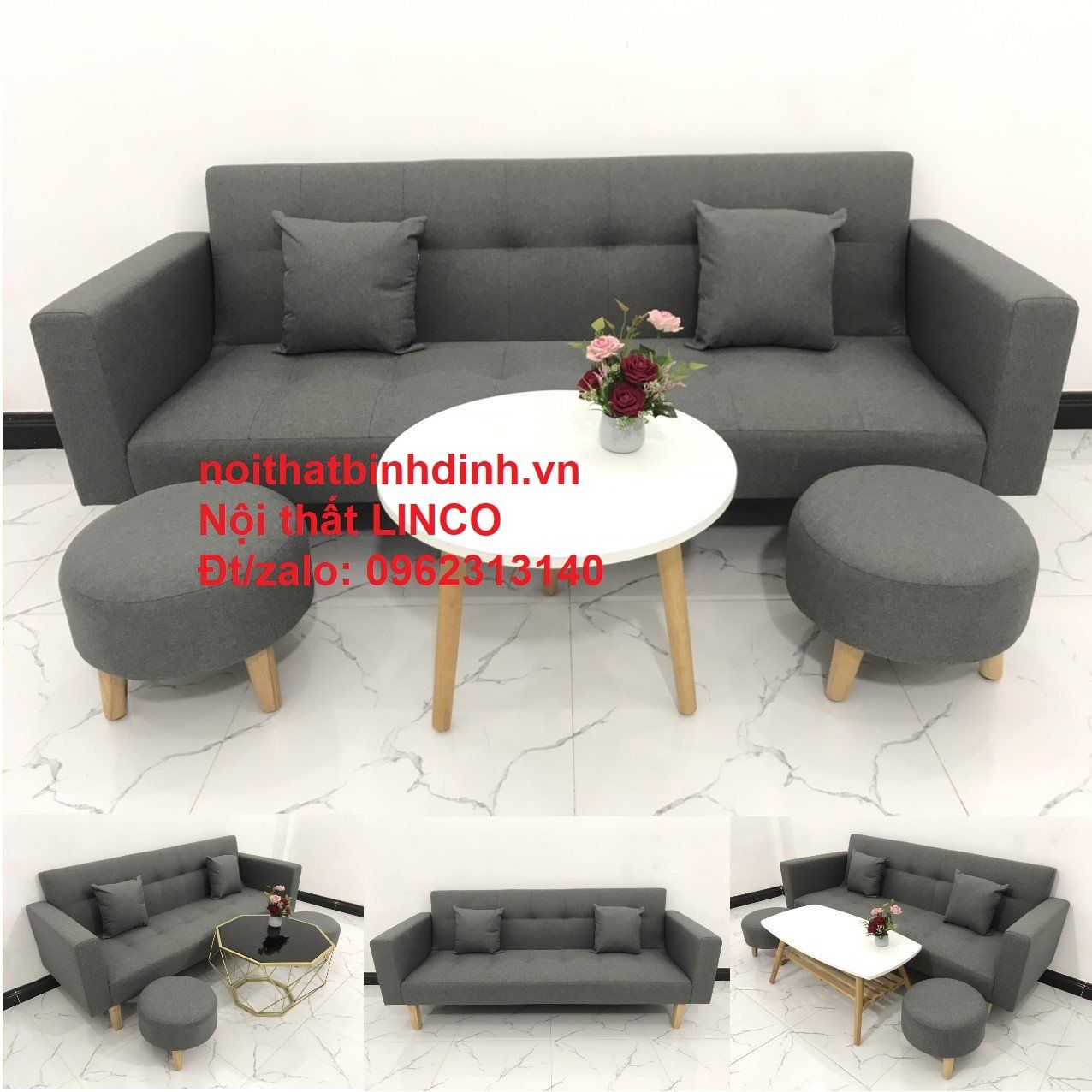 Ghế sofa băng bật giường BTV xám đen dài 2m hiện đại