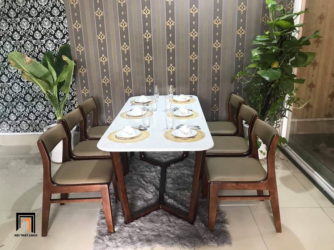 Bộ bàn ăn nhà bếp đẹp 21-KH6-G10-B92 mặt bàn sơn trắng