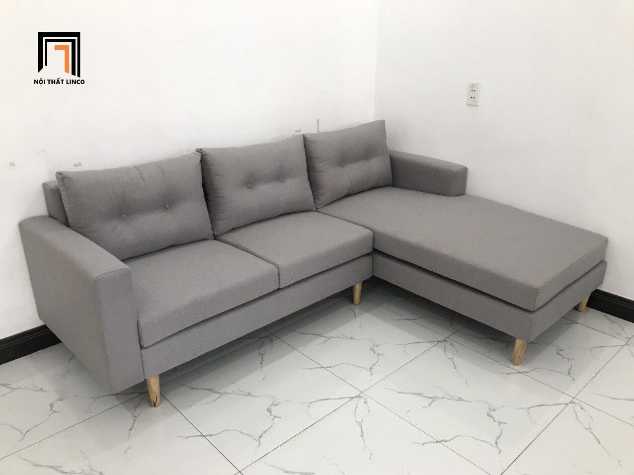 Bộ ghế sofa góc 2m2 x 1m6 màu xám trắng vải bố