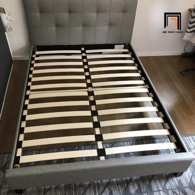 Giường ngủ xinh xắn 1m6 x 2m GN4 Mork vải nhung trắng kem