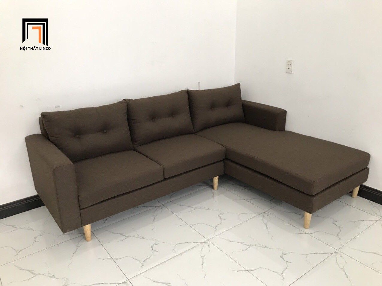 Bộ bàn ghế sofa góc 2m2 x 1m6 phòng khách gia đình nâu đậm