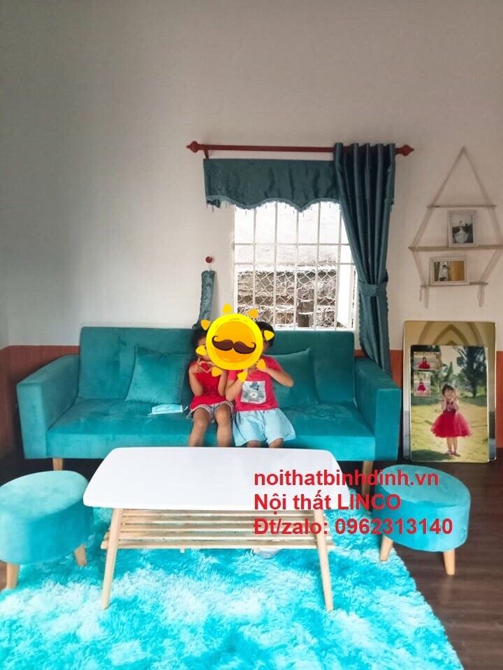 Bộ ghế sofa giường xanh dương vải nhung BTV 2m giá rẻ