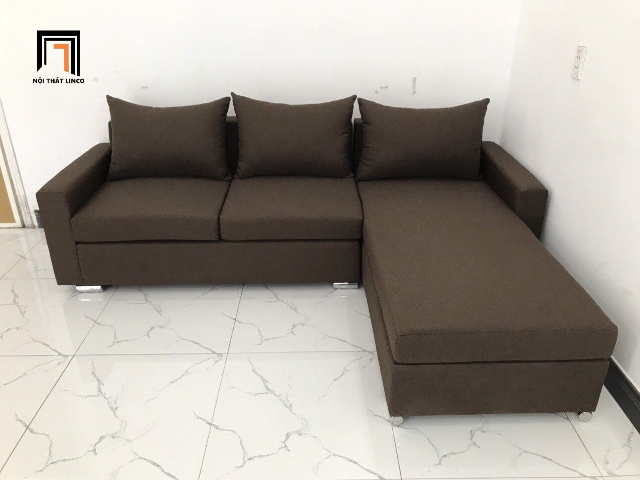 Bộ ghế sofa góc L 2m2 x 1m6 cho phòng khách nâu đậm