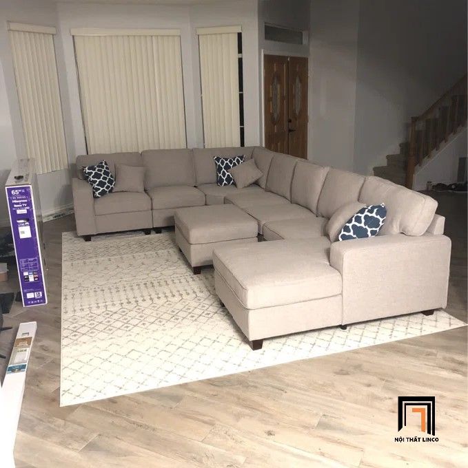Ghế sofa U phòng khách kiểu dáng hiện đại UT33 Marsala 3m4