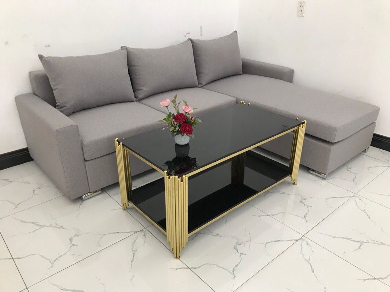 Bộ ghế sofa góc L 2m2 x 1m6 giá rẻ xám ghi trắng