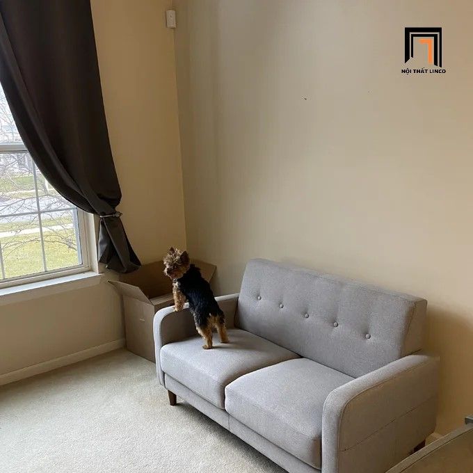 Ghế sofa đôi vải nỉ bố xám trắng BT209 Hensin dài 1m5 nhỏ gọn