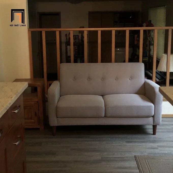 Ghế sofa đôi vải nỉ bố xám trắng BT209 Hensin dài 1m5 nhỏ gọn