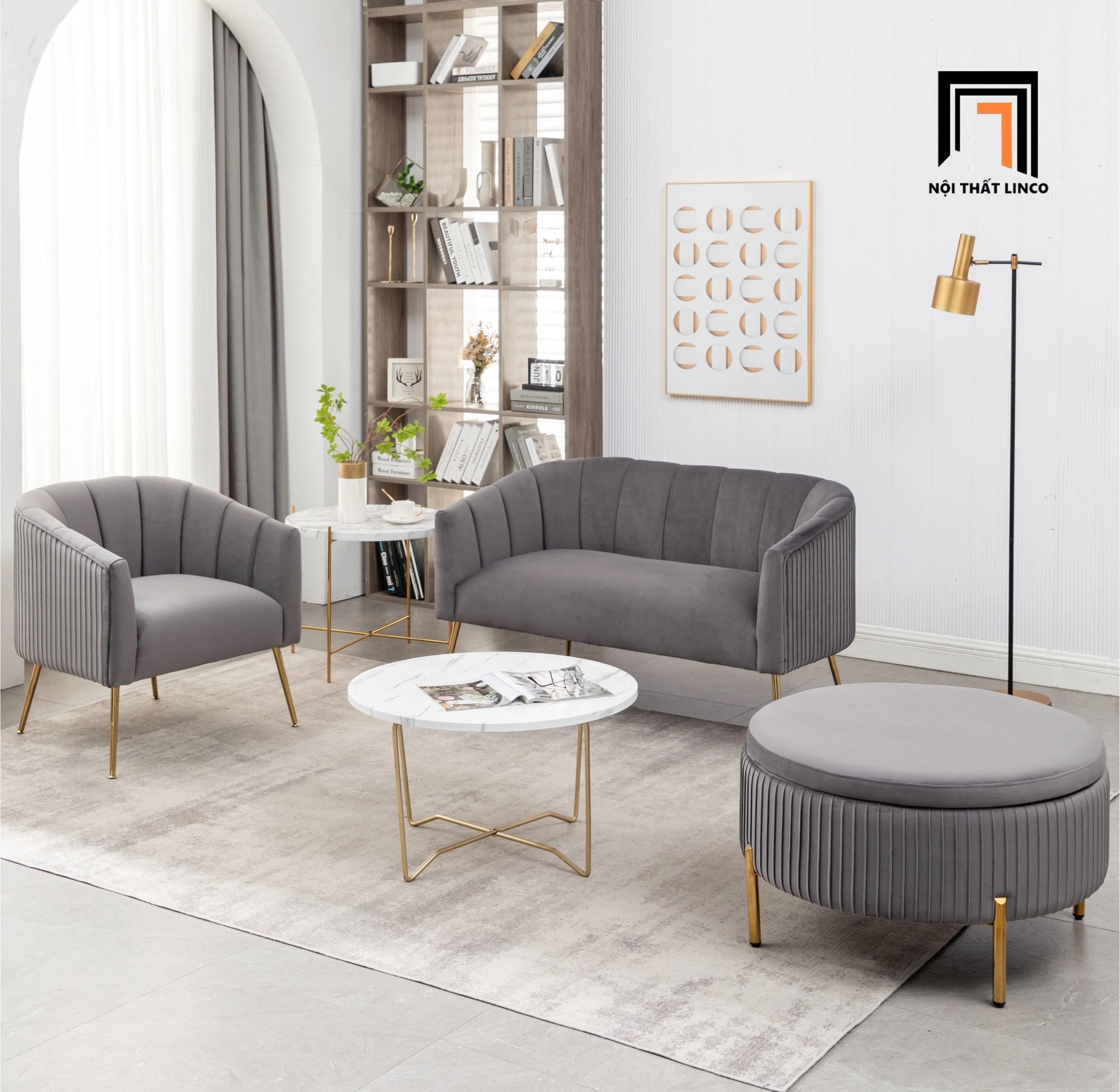 Bộ ghế sofa cong đẹp KT161 Marilana đặt sảnh chờ shop tiệm