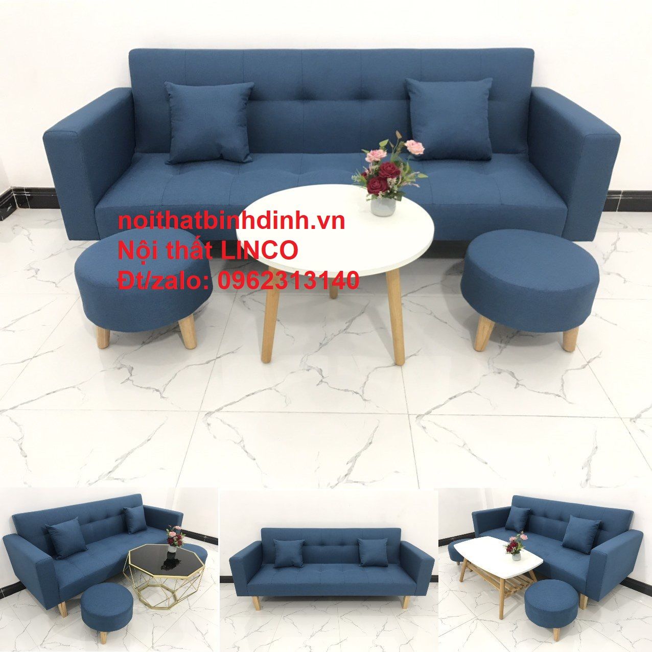 Bộ ghế sofa văng dài BTV dài 2m bật nằm xanh dương