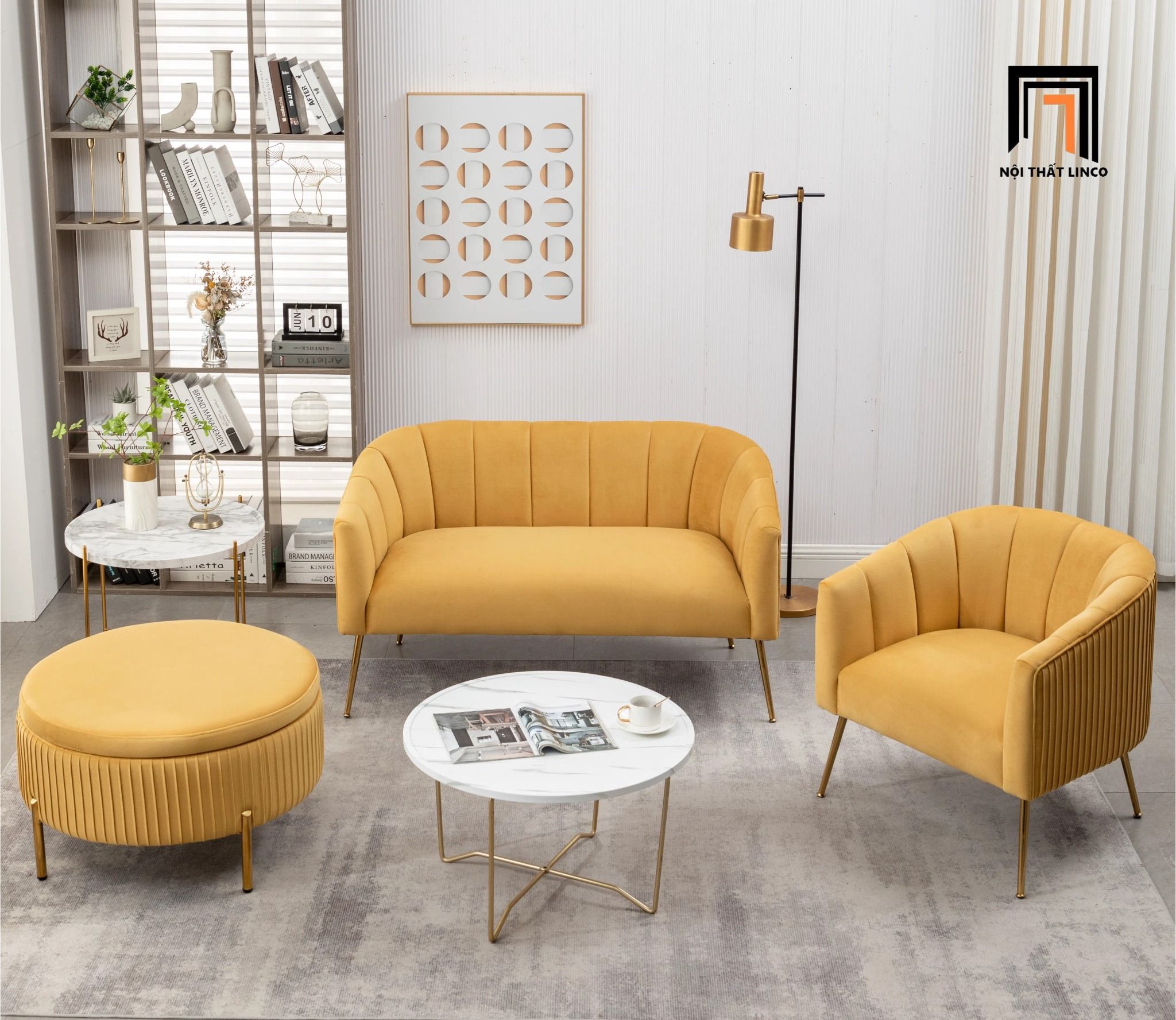 Bộ ghế sofa cong đẹp KT161 Marilana đặt sảnh chờ shop tiệm