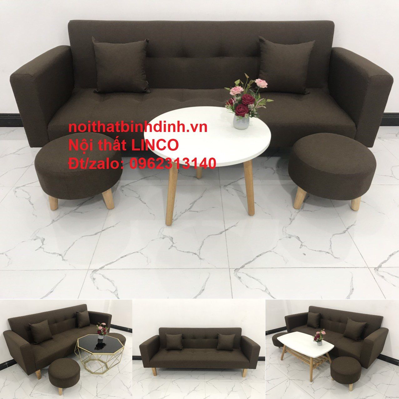 Bộ bàn ghế sofa bed đa năng BTV nâu đậm dài 2m cho phòng nhỏ