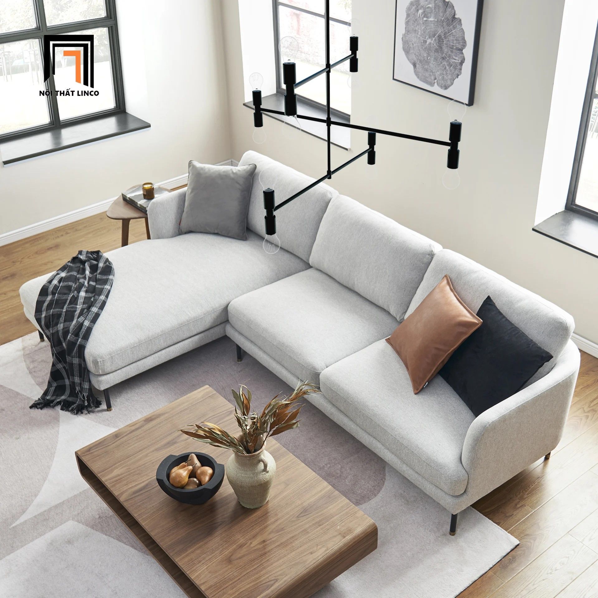 Bộ ghế sofa góc L 2m4 x 1m6 GT130 Pebble chung cư hiện đại