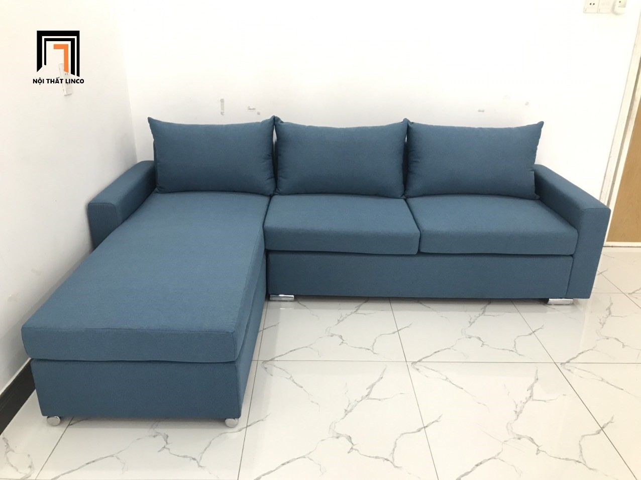 Bộ ghế sofa góc L 2m2 x 1m6 thư giãn xanh dương