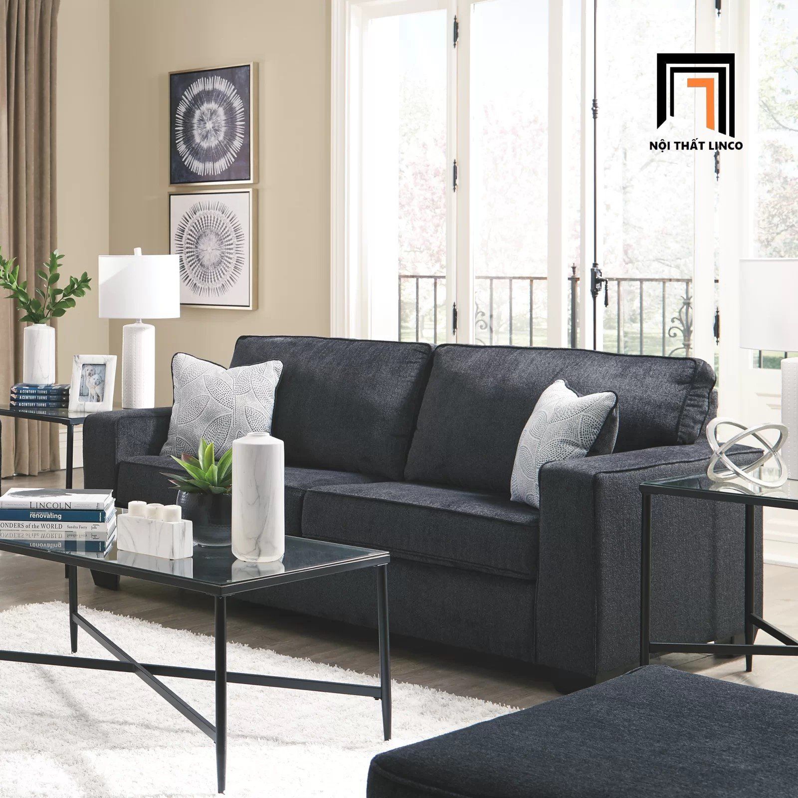 Ghế sofa 1m9 BT38 Rima vải bố nỉ cho phòng khách căn hộ chung cư
