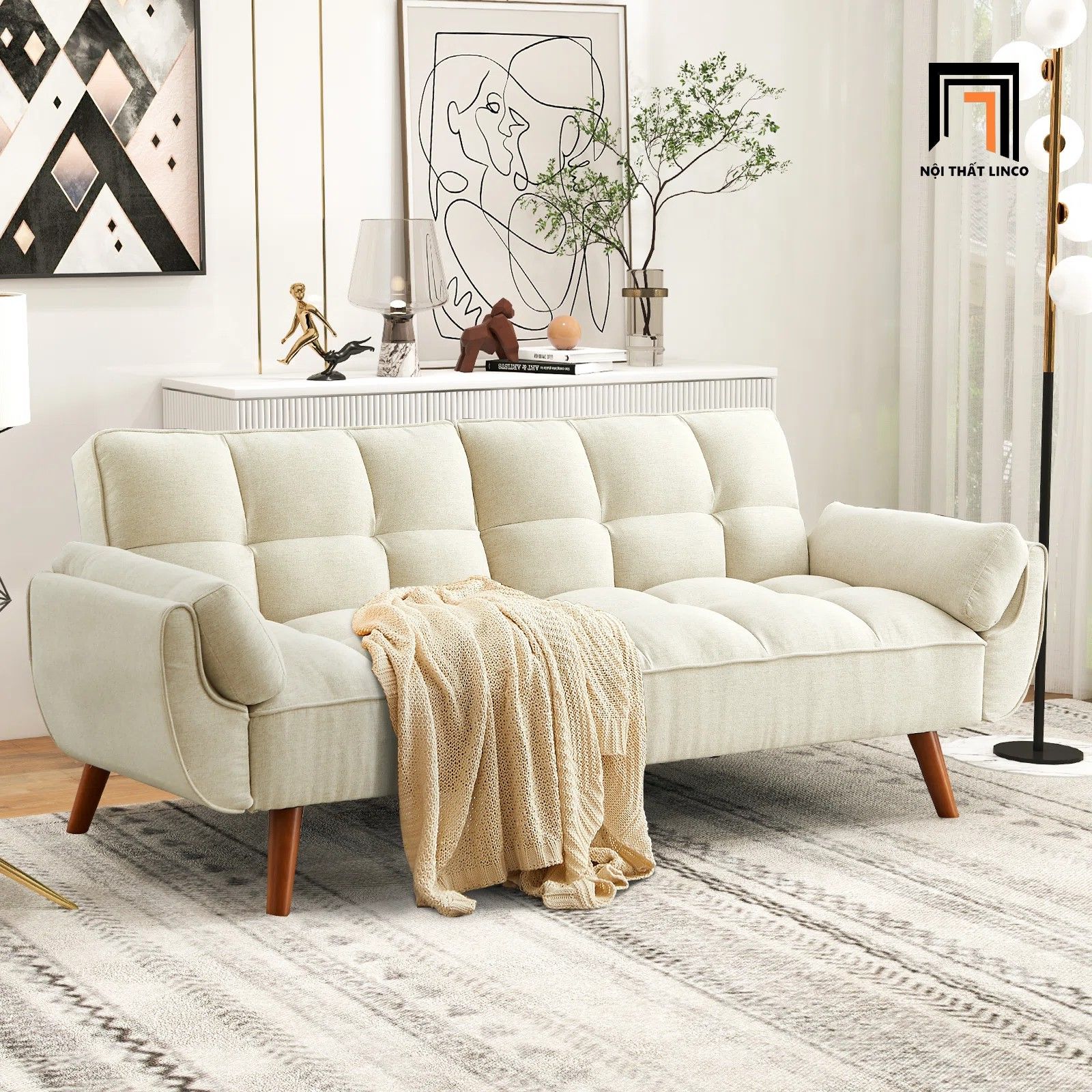 Ghế sofa giường xinh xắn GB74 Kazal 2m vải nỉ xanh lá
