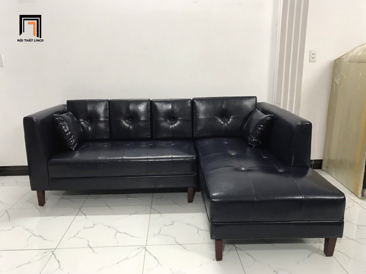Bộ ghế sofa góc L da giả đen GT231 Ambelia 2m3 x 1m6 cao cấp