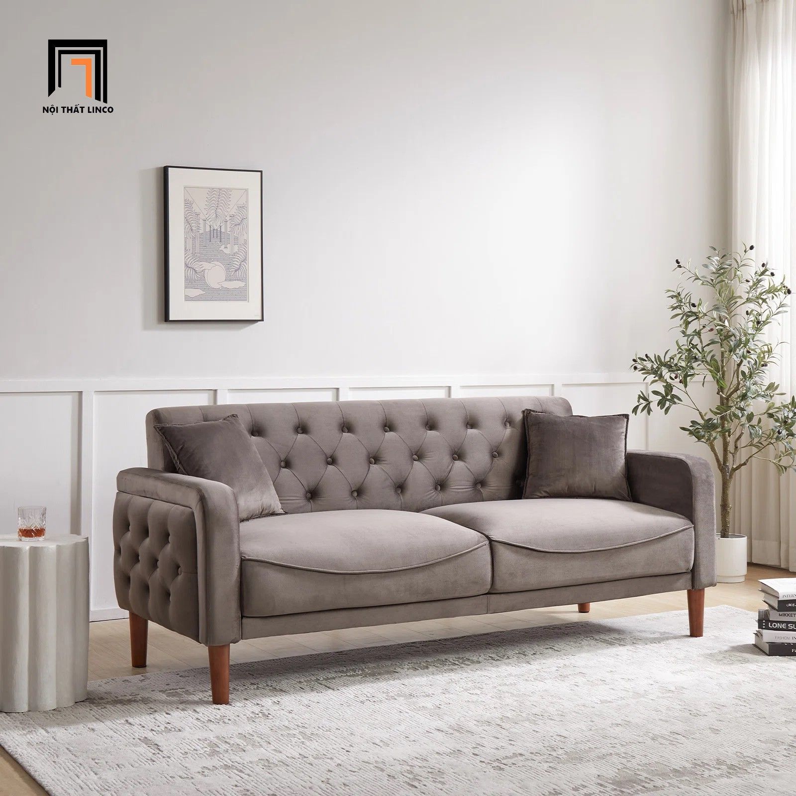 Ghế sofa băng giật nút BT97 Kensinton 1m9 vải nhung mềm