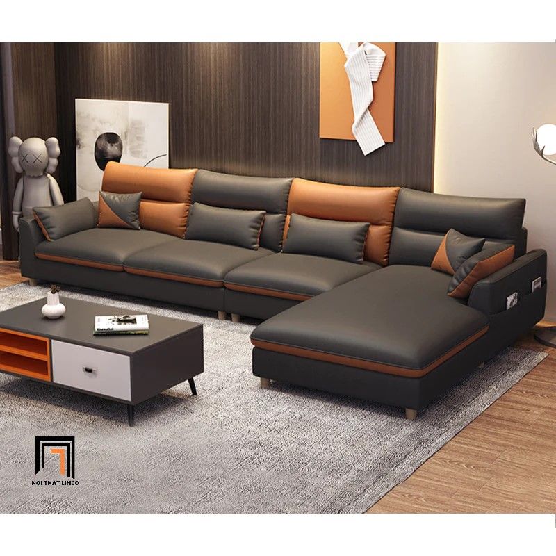 Bộ ghế sofa góc chữ L GT118 Vernon phối màu da giả xinh xắn