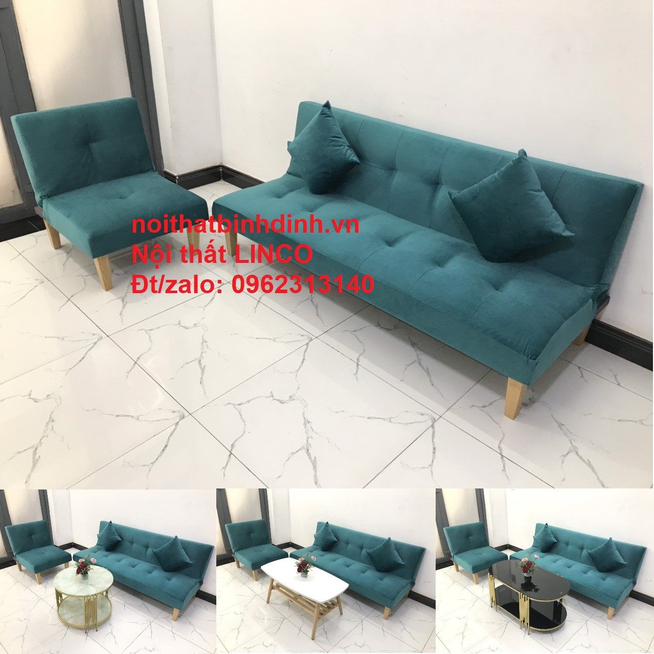 Set ghế sofa giường NS01 xanh lá mini phòng khách