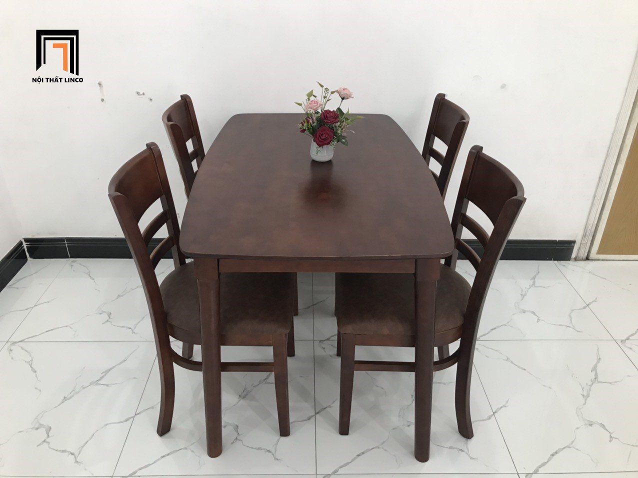 Bàn ăn 4 ghế gỗ nhỏ xinh 3-KH4-G02-B108-nau gỗ màu nâu đậm