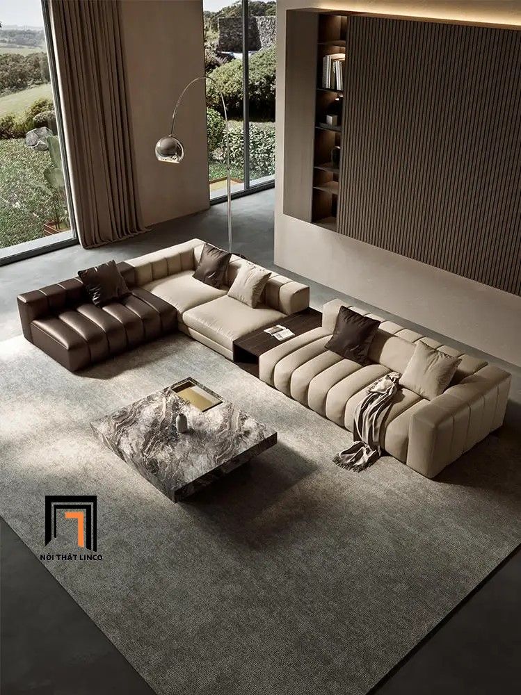 Bộ ghế sofa góc L hiện đại GT251 Yeehaw 3m4 x 2m2 phối da