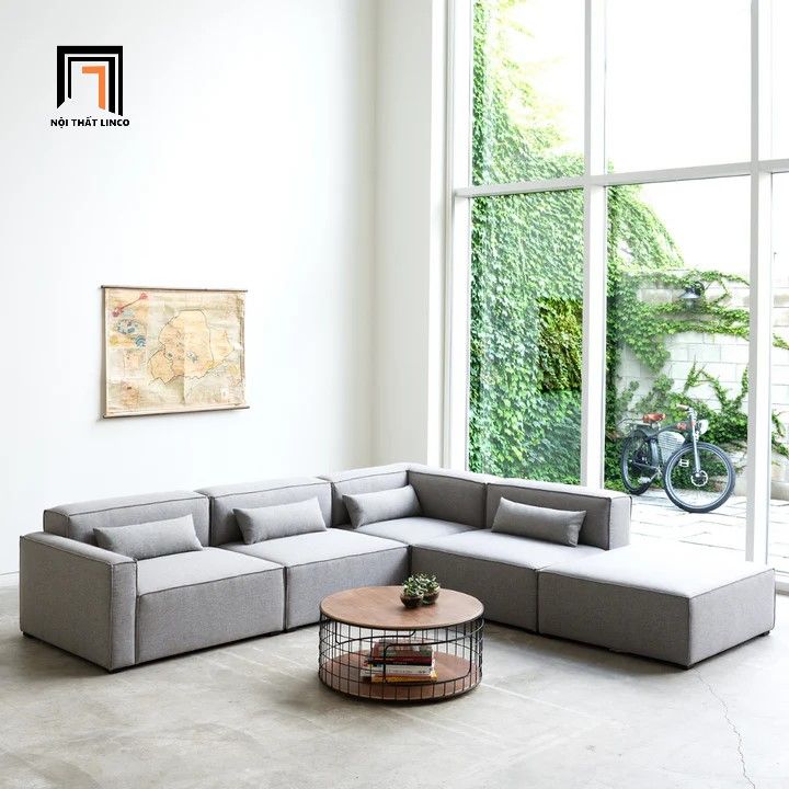 Bộ ghế sofa góc L màu xám ghi GT218 Potenza 2m4 x 2m3 giá rẻ