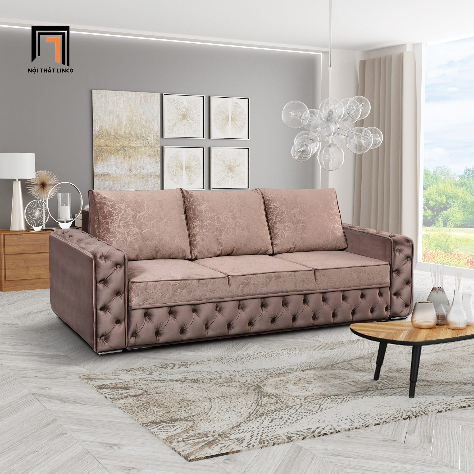 Ghế sofa văng vải nhung sang trọng 2m2 BT99 Marilyn cho gia đình