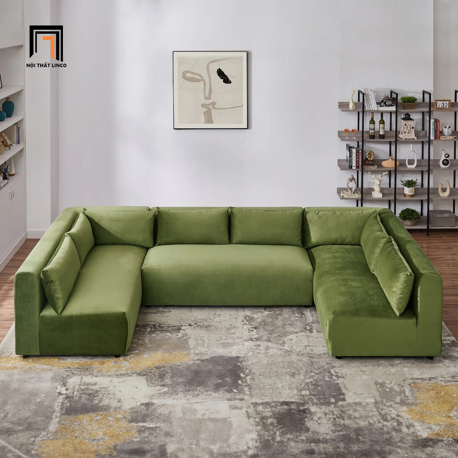 Bộ ghế sofa góc chữ U GT101 2m8 x 1m6 vải nhung nỉ giá rẻ