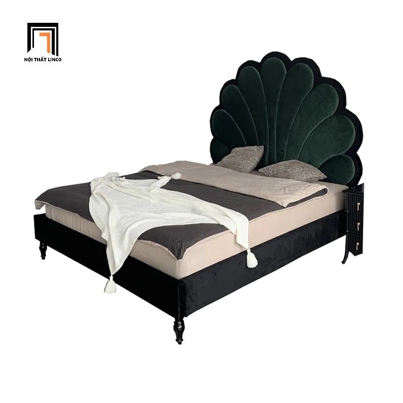 Giường ngủ tân cổ điển sang trọng GN51 Jeriel vải nỉ nhung