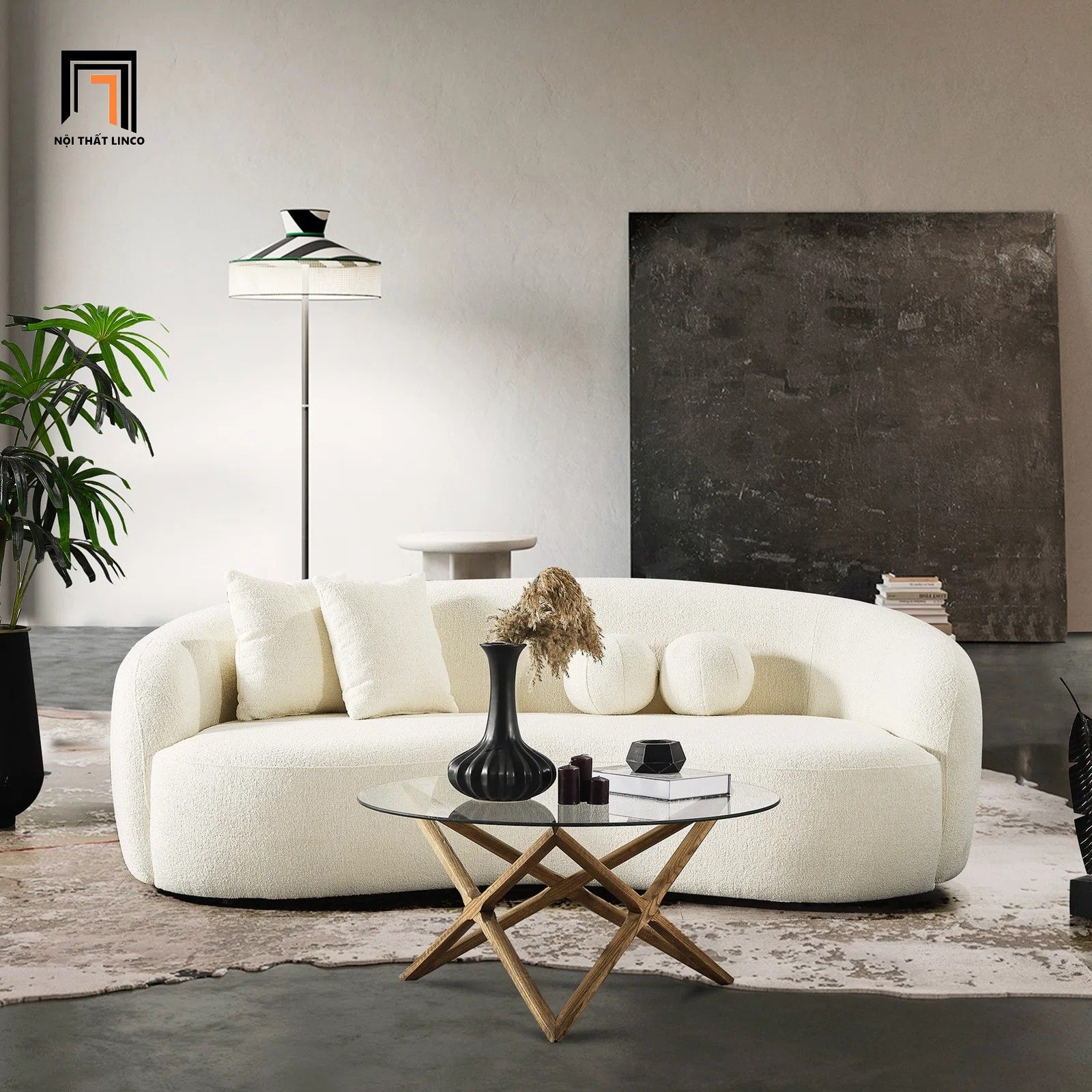 Ghế sofa băng cong cho tiệm shop BT178 Kathrina 2m1 vải nỉ bố