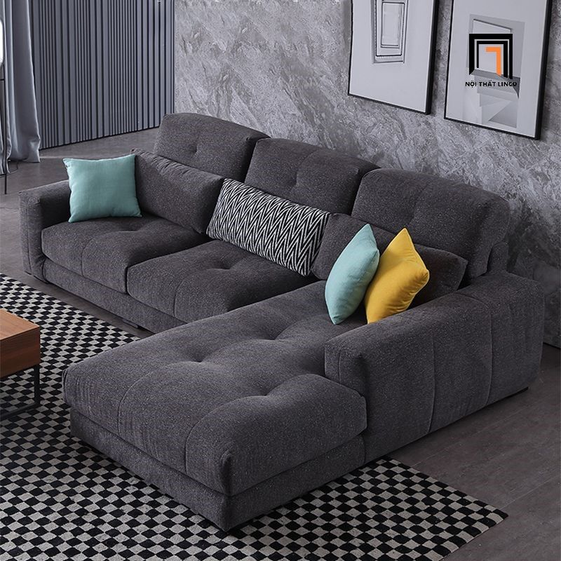 Bộ ghế sofa góc L 2m2 x 1m6 GT210 Buyuki xám đen vải nỉ